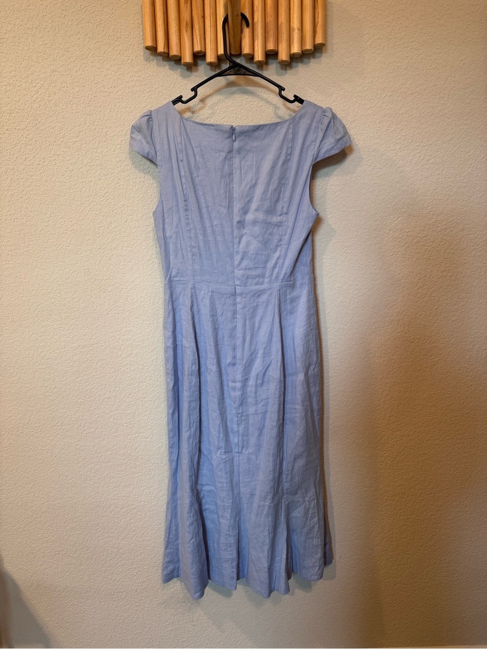 Anthropologie Light Blue Midi Dress Size M| Cap Sleeve Fitted Linen Blend NWT - Picture 7 of 11